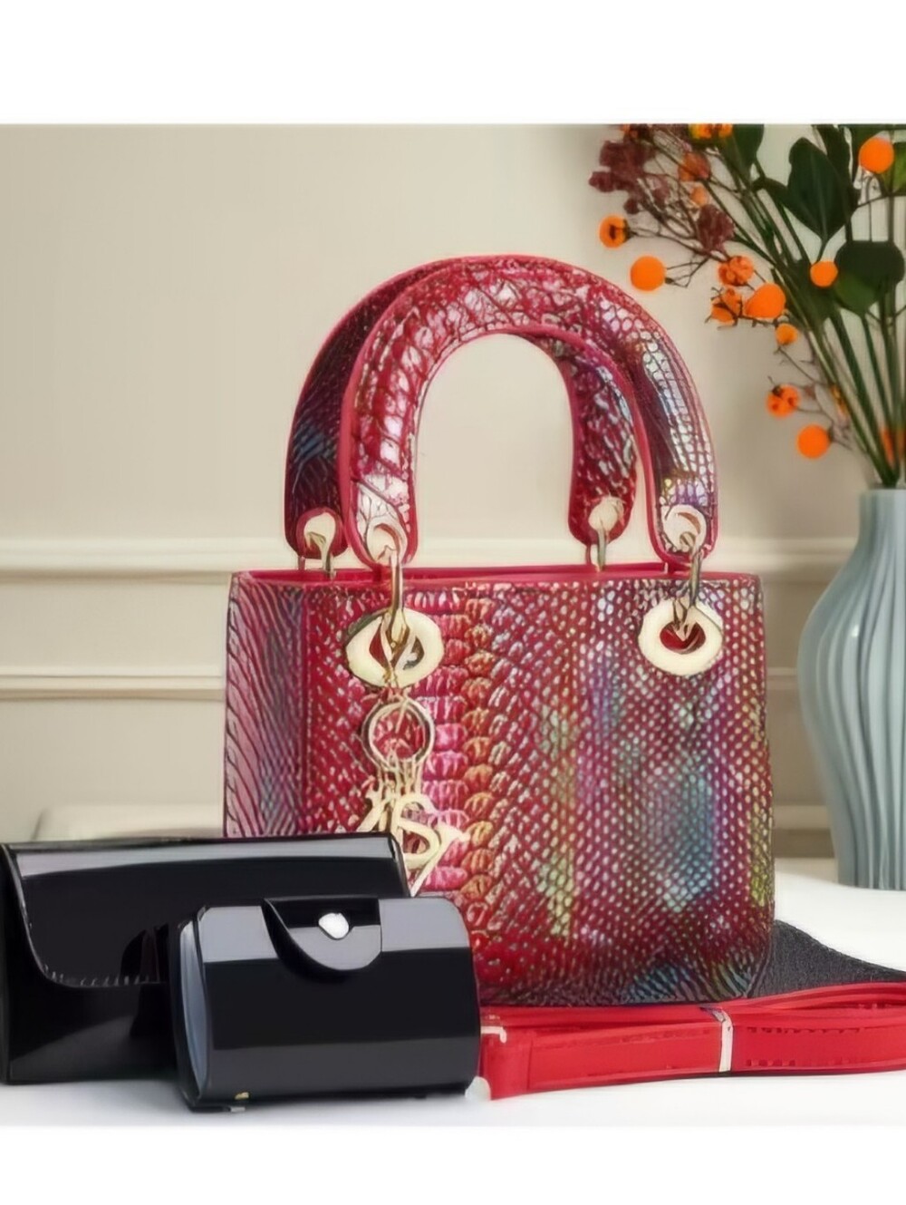 Trendy boutique Iridescent Plum Mini Tote with Gold Accents